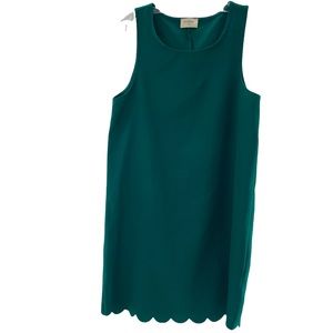 Everly Mini Sleeveless Shift Dress Scalloped Hem Green Size Medium